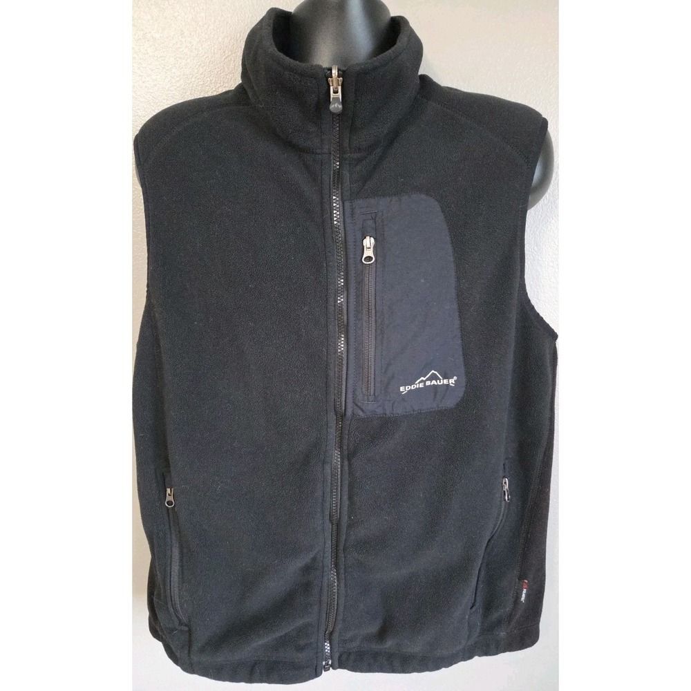 Eddie Bauer Full Zip 365 Fleece Vest Men’s Large Black Outdoor Warm Polartec